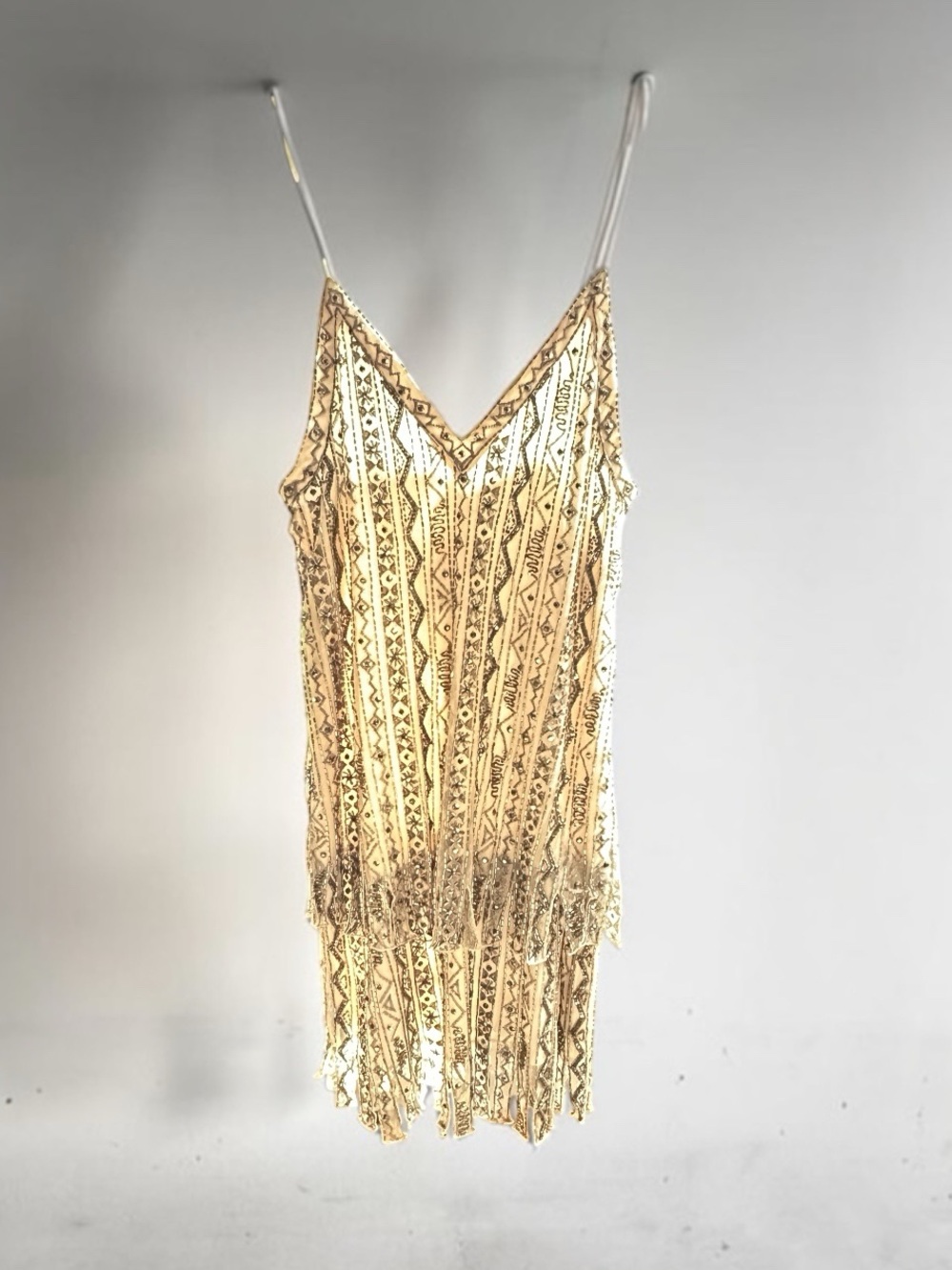 Haute Hippie Gold Sequin Fringe Slip Dress